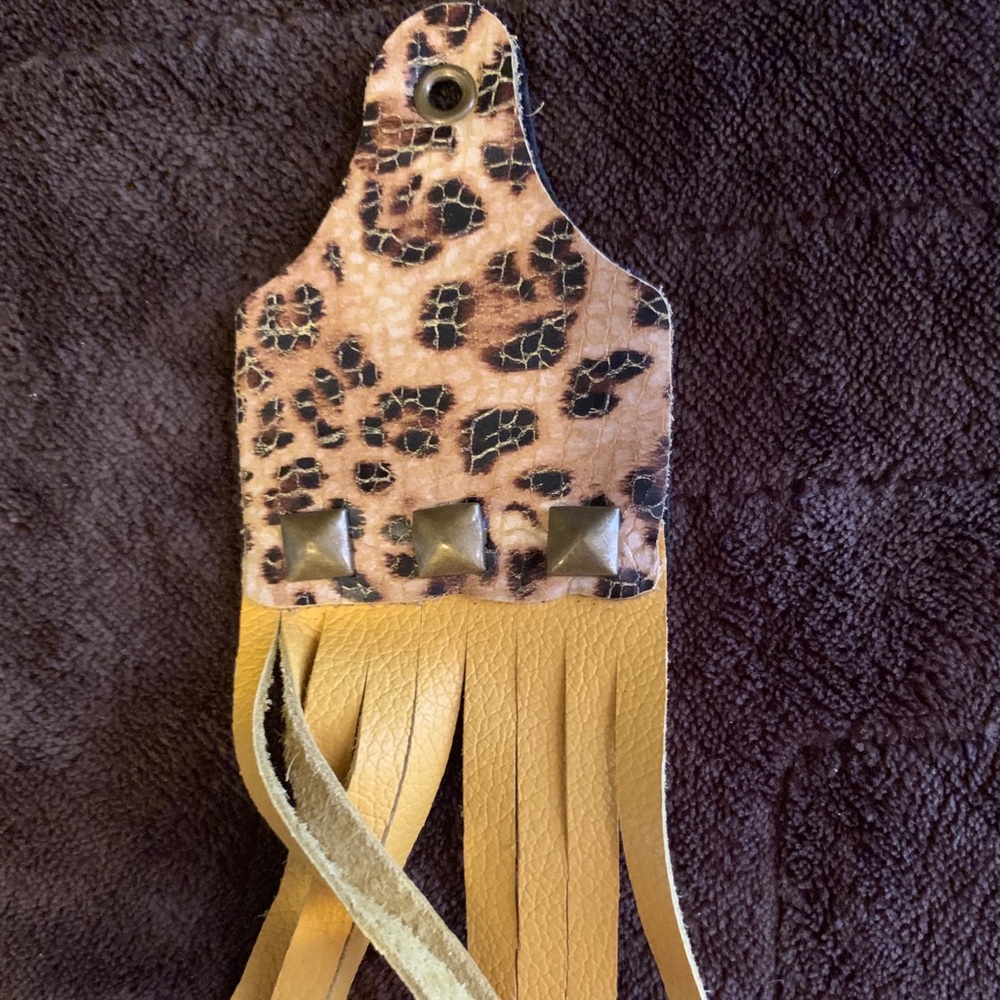 Leather ear tag keychain